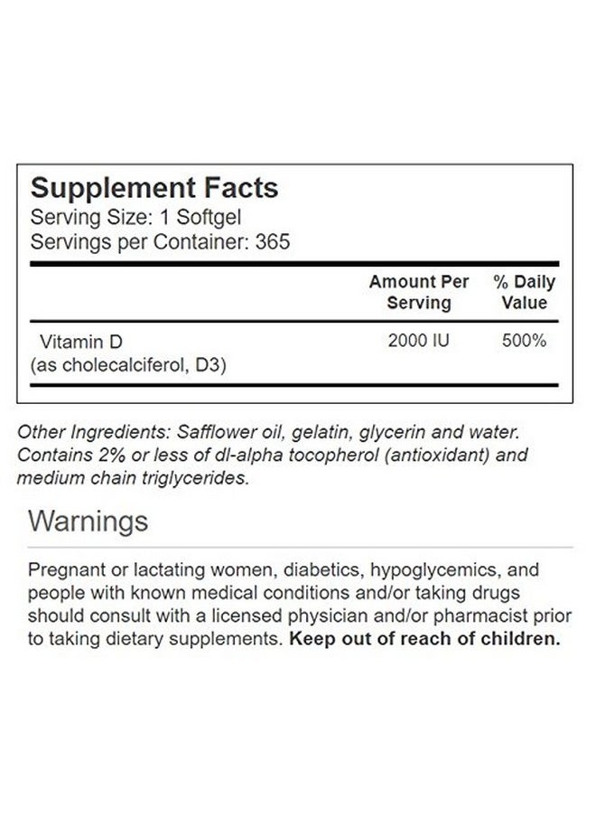 Vitacost Brand Vitacost Vitamin D3 (as Cholecalciferol) - 2000 IU - 365 Softgel Mini Gels (Pack of 2)  - Image 2
