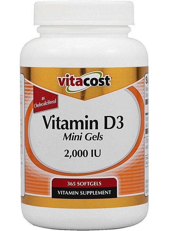 Vitacost Brand Vitacost Vitamin D3 (as Cholecalciferol) - 2000 IU - 365 Softgel Mini Gels (Pack of 2)  - Image 1