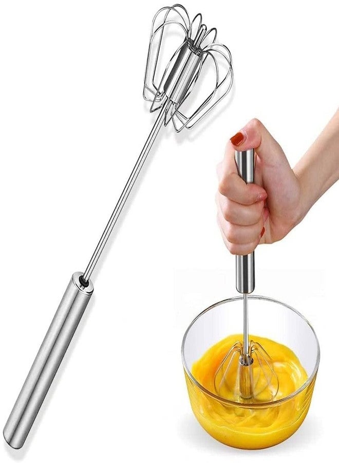 Potency Stainless Steel Semi Automatic Egg Whisk, Hand Push Rotary Whisk Blender, Manual Egg Beater, Milk Frother, Spring Coil Whisker for Kitchen (31 x 7 cm) - Image 1