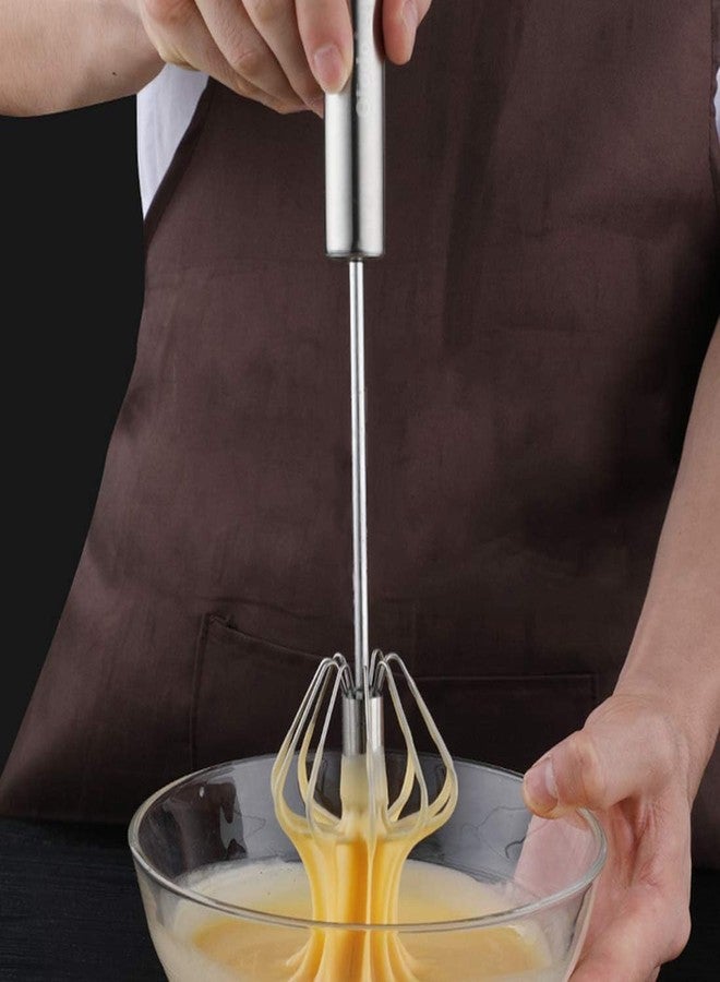 Potency Stainless Steel Semi Automatic Egg Whisk, Hand Push Rotary Whisk Blender, Manual Egg Beater, Milk Frother, Spring Coil Whisker for Kitchen (31 x 7 cm) - Image 5