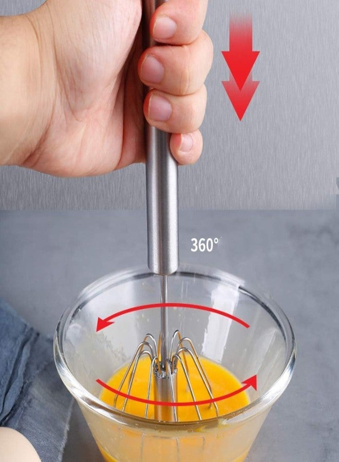 Potency Stainless Steel Semi Automatic Egg Whisk, Hand Push Rotary Whisk Blender, Manual Egg Beater, Milk Frother, Spring Coil Whisker for Kitchen (31 x 7 cm) - Image 2