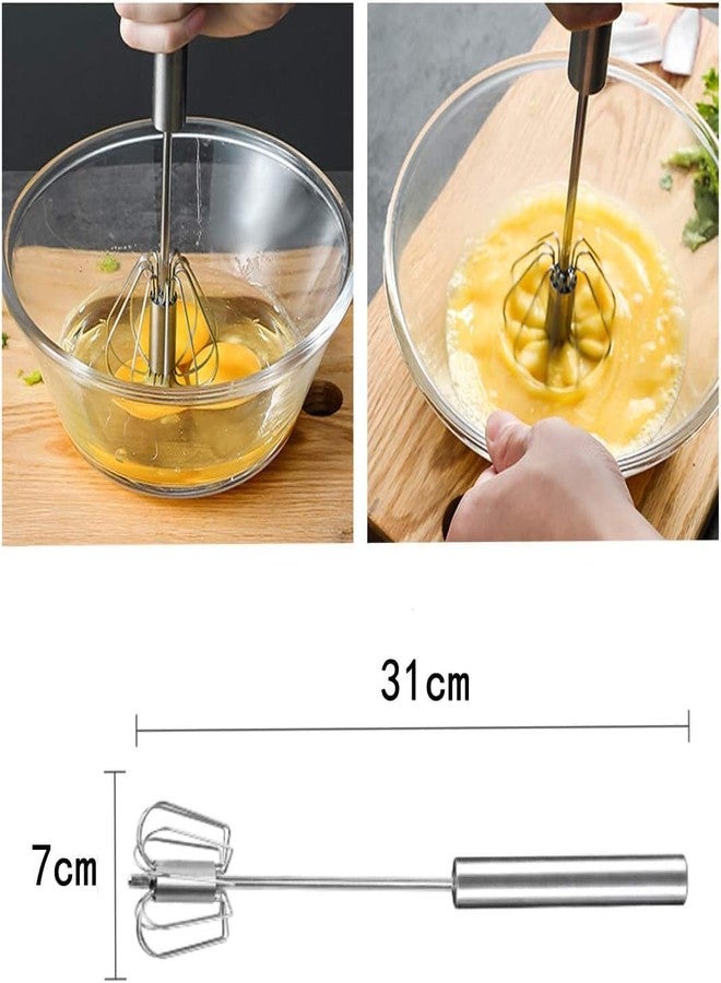 Potency Stainless Steel Semi Automatic Egg Whisk, Hand Push Rotary Whisk Blender, Manual Egg Beater, Milk Frother, Spring Coil Whisker for Kitchen (31 x 7 cm) - Image 3