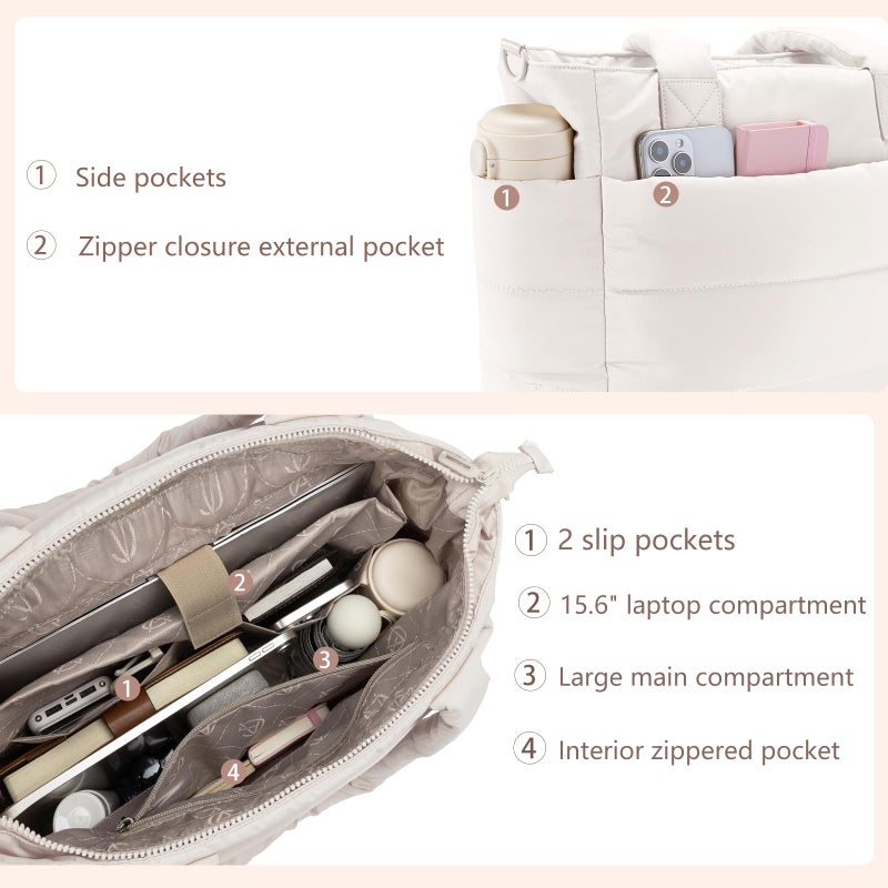 GASSDA Tote Bag for Women Lightweight Puffer Tote Bag Large Nurse Bags Handbag with Pockets Zipper Closure for Work Travel - Image 5