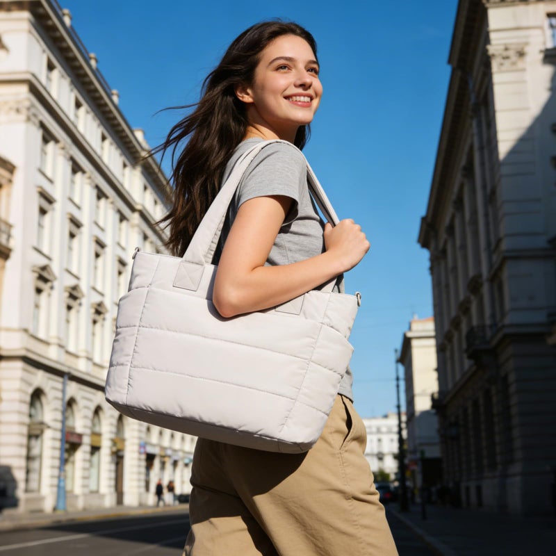 GASSDA Tote Bag for Women Lightweight Puffer Tote Bag Large Nurse Bags Handbag with Pockets Zipper Closure for Work Travel - Image 2