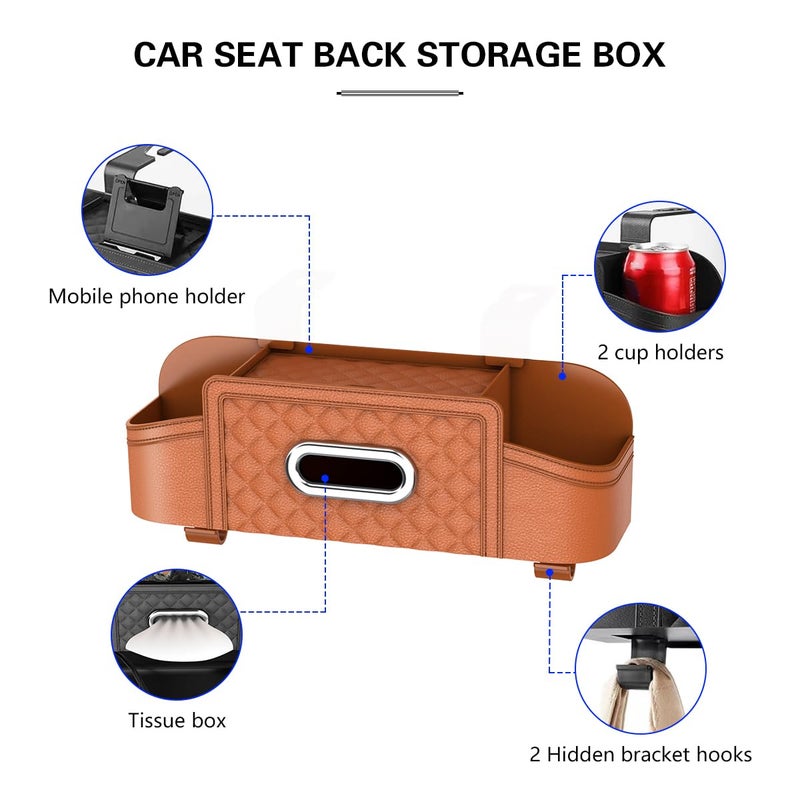 Mandark Car Headrest Backseat Organizer, Multifunctional Vehicle Seat Back Storage Box with Drink Cup Holder and Hooks, Automotive Travel Accessories, Universal for SUV, Sedan, Truck (Orange) - Image 3