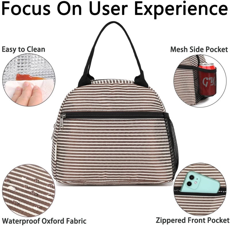 GYEUKHAM Lunch Bag Women, Lunch Box for Adult Men Kids Girls, Small Cute Lunchbox Tote Large Capacity Insulated Lunch Container Cooler for Work School Picnic Travel, Coffee Stripes - Image 4