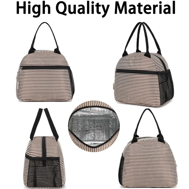 GYEUKHAM Lunch Bag Women, Lunch Box for Adult Men Kids Girls, Small Cute Lunchbox Tote Large Capacity Insulated Lunch Container Cooler for Work School Picnic Travel, Coffee Stripes - Image 5