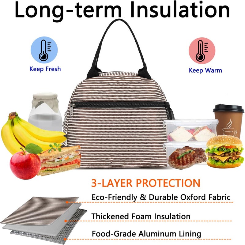 GYEUKHAM Lunch Bag Women, Lunch Box for Adult Men Kids Girls, Small Cute Lunchbox Tote Large Capacity Insulated Lunch Container Cooler for Work School Picnic Travel, Coffee Stripes - Image 2
