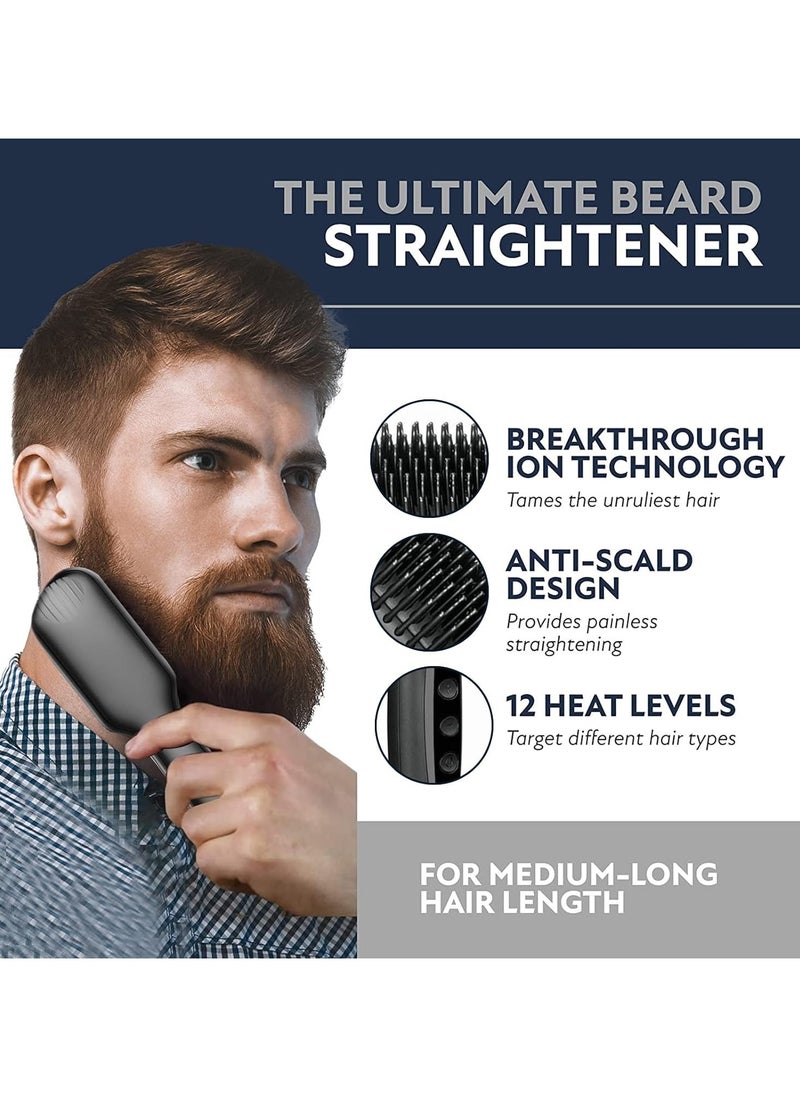 Joshberg - Beard Straightener, Ionic Hair Straightener Brush With LCD,30s Fast Heating＆12 Adjustable Temperature,Upgraded Beard Brush for men, Portable Anti-Scald Beard Straightening Brush for 2 Inch+ Beard - Image 1