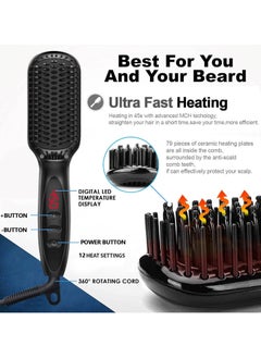 Joshberg Beard Straightener, Ionic Hair Straightener Brush With LCD,30s Fast Heating＆12 Adjustable Temperature,Upgraded Beard Brush for men, Portable Anti-Scald Beard Straightening Brush for 2 Inch+ Beard  - Image 5
