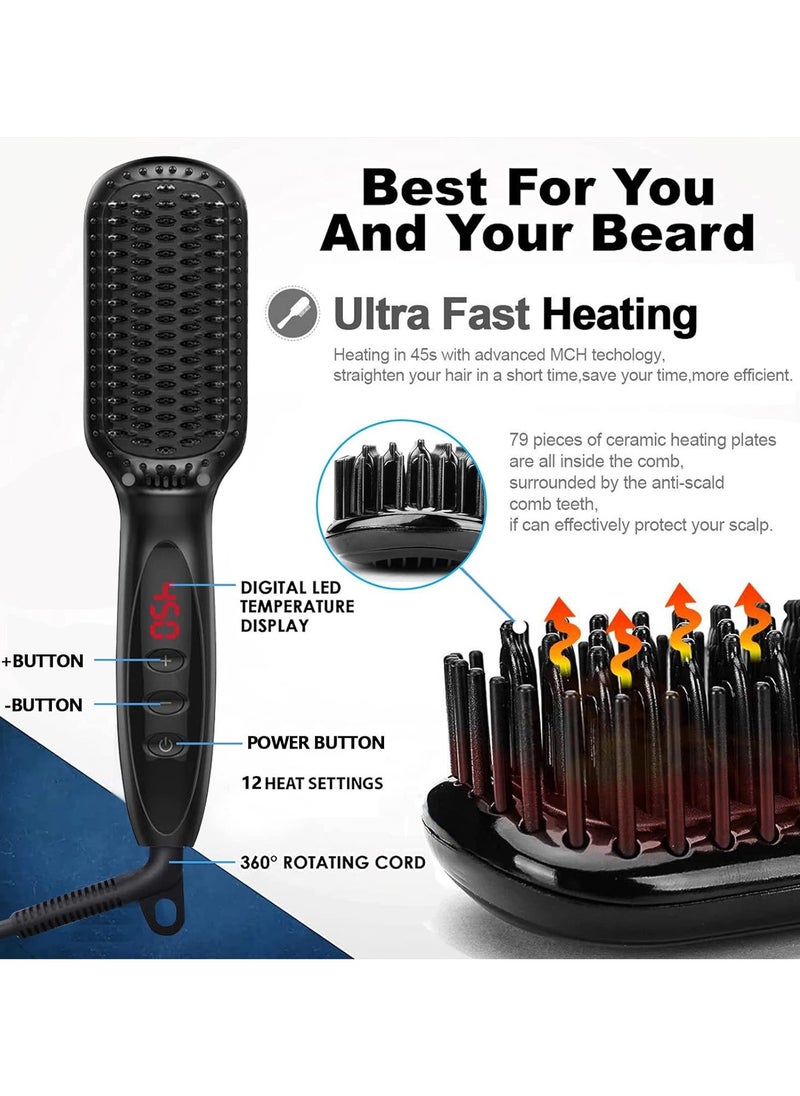 Joshberg Beard Straightener, Ionic Hair Straightener Brush With LCD,30s Fast Heating＆12 Adjustable Temperature,Upgraded Beard Brush for men, Portable Anti-Scald Beard Straightening Brush for 2 Inch+ Beard  - Image 5