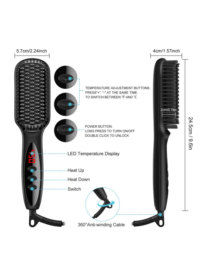 Joshberg Beard Straightener, Ionic Hair Straightener Brush With LCD,30s Fast Heating＆12 Adjustable Temperature,Upgraded Beard Brush for men, Portable Anti-Scald Beard Straightening Brush for 2 Inch+ Beard  - Image 3
