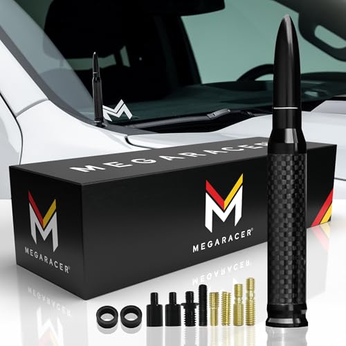 Mega Racer 50 Cal Bullet Antenna - Black Carbon Fiber 5.5 Inch AM/FM Compatible Universal Fit for Truck, Solid Aluminum with Anti-Theft Design and Car Wash Safe - Image 1
