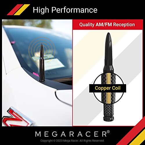 Mega Racer 50 Cal Bullet Antenna - Black Carbon Fiber 5.5 Inch AM/FM Compatible Universal Fit for Truck, Solid Aluminum with Anti-Theft Design and Car Wash Safe - Image 3