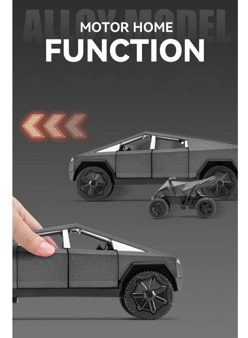 1:32 Tesla Cyber Truck Diecast Metal Model Toy Car | Truck + RV + Motorcycle Combo | Large Alloy Toy Vehicle | With Lights, Sound & Pull-Back Function | Kids Gift & Model Car Collection - Image 5