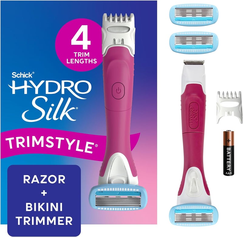 Multi-purpose Schick Hydro Silk TrimStyle Razor for Women with Bikini Trimmer | 5-Blade Womens Razor with Trimmer, 2-in-1 Waterproof Pubic Hair Trimmer & Razor | 1 Handle & 3 Razor Blade Refills Care processed raw material - Image 1
