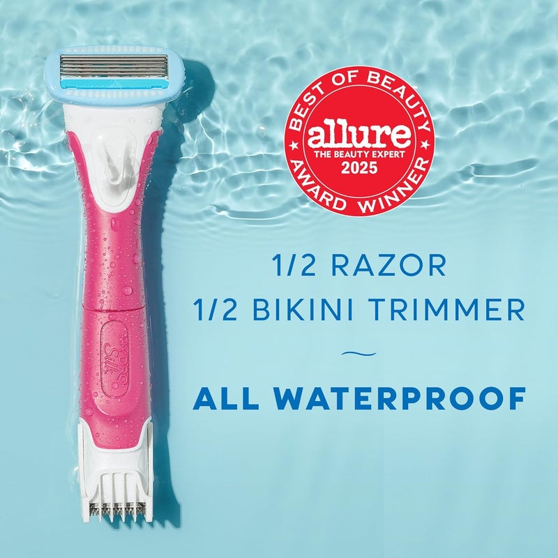 Multi-purpose Schick Hydro Silk TrimStyle Razor for Women with Bikini Trimmer | 5-Blade Womens Razor with Trimmer, 2-in-1 Waterproof Pubic Hair Trimmer & Razor | 1 Handle & 3 Razor Blade Refills Care processed raw material - Image 2