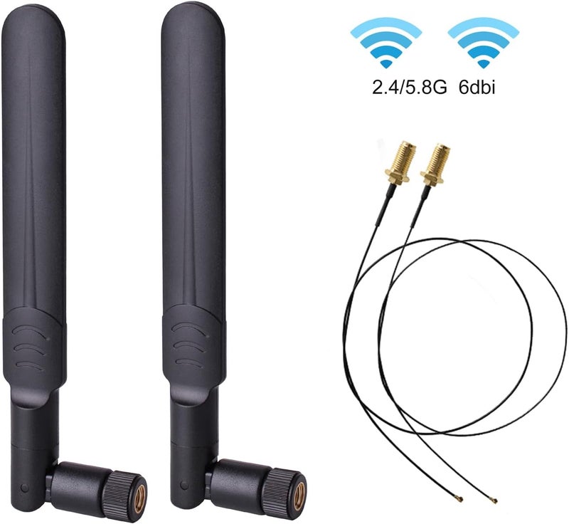 HIGHFINE 2 x 6dBi 2.4GHz 5GHz Dual Band WiFi RP-SMA Male Antenna+2 x 35CM RP-SMA IPEX MHF4 Pigtail Cable for M.2 NGFF WiFi WLAN Card - Image 2