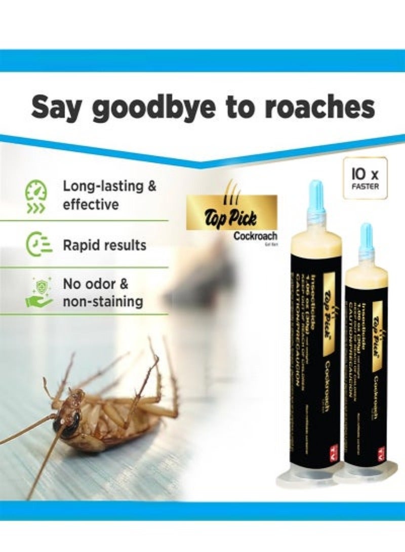 Top Pick Cockroach Gel Bait, 2Tubes x 30grams, 2 Plunger and 2 Tips, German Roach Insect Pest Control, Indoor and Outdoor Use, Roach Killer Gel