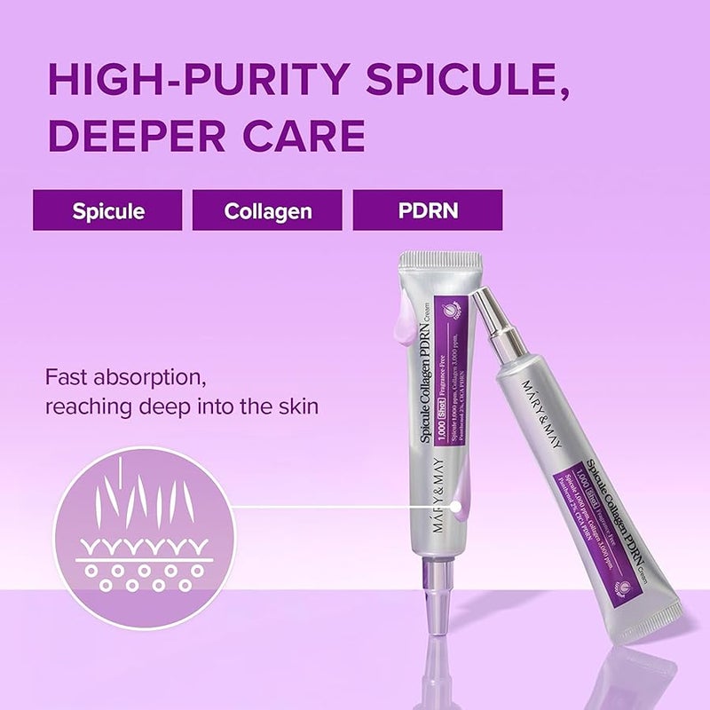 Mary & May  Mary&May Spicule Collagen PDRN Cream - Korean Face Moisturizer with Marine Spicules & French Collagen - Plumping Barrier Elasticity Treatment, Ceramide Panthenol for Sensitive Skin, 15g / 0.5 oz - Image 3