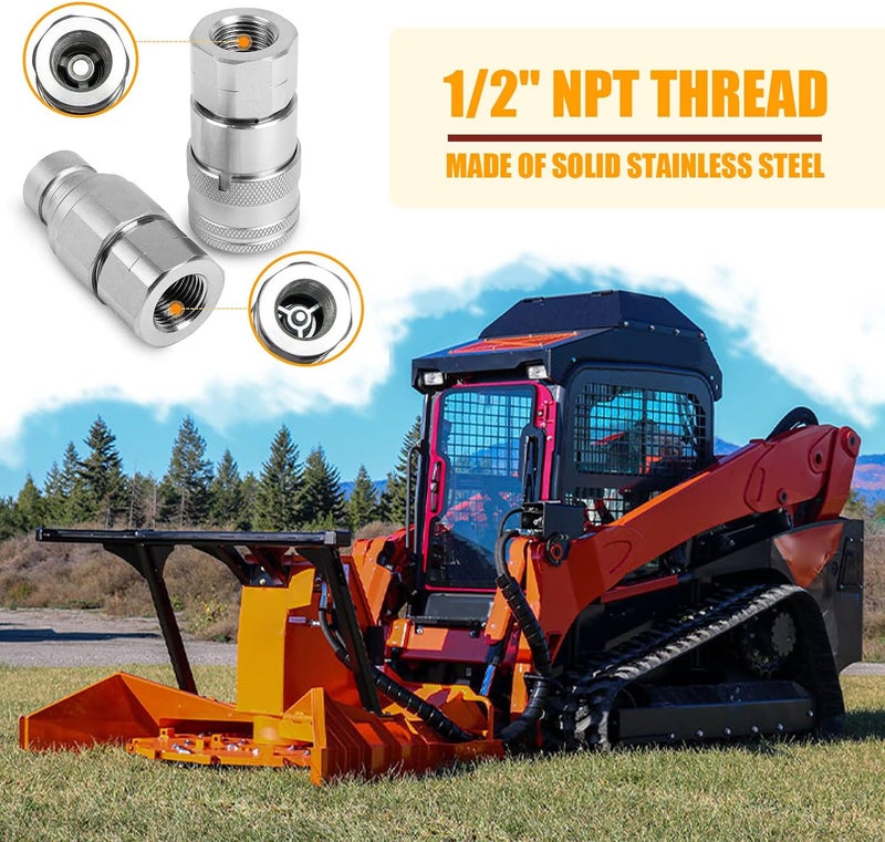 RANSOTO 2 Sets 1/2" Flat Face Hydraulic Quick Connect Coupler Set - Image 2
