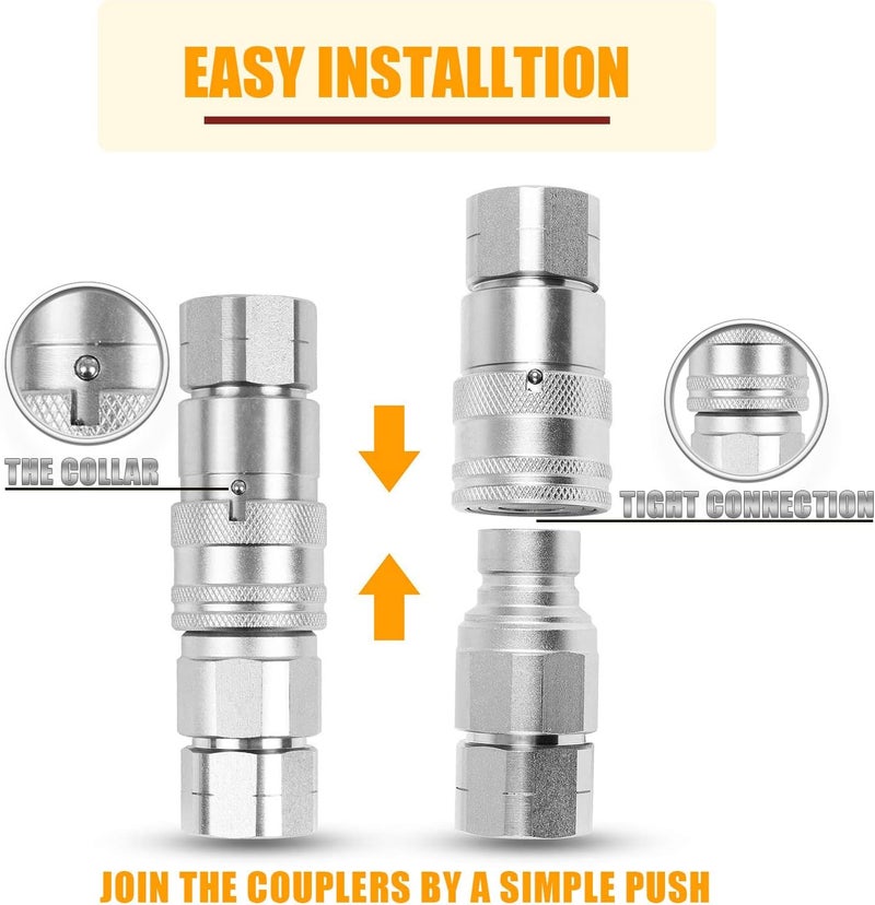 RANSOTO 2 Sets 1/2" Flat Face Hydraulic Quick Connect Coupler Set - Image 3