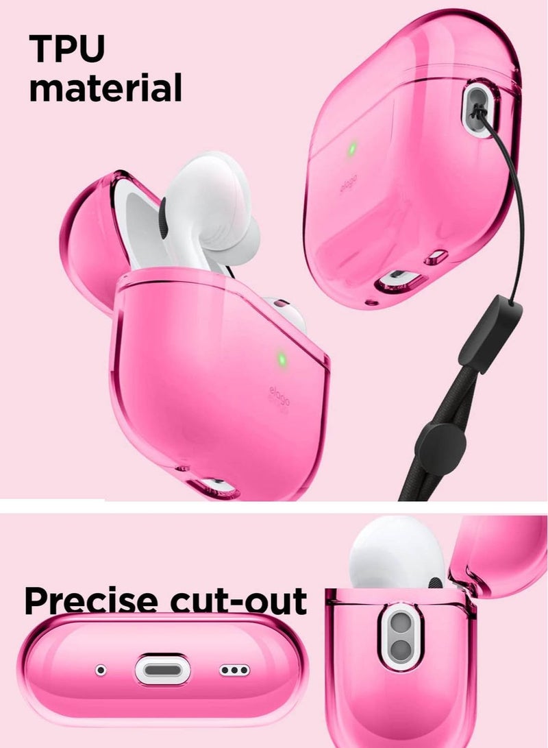 Elago Clear for AirPods Pro 2 Case Cover with Strap - Neon Hot Pink - Image 3
