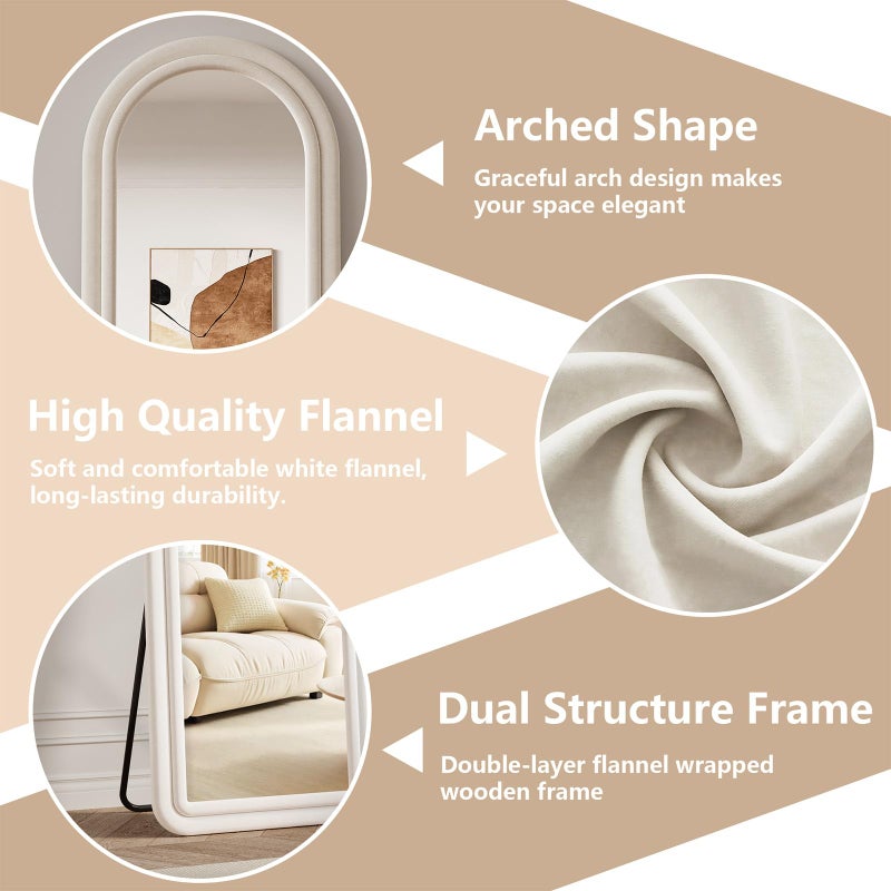 FlyEcho Flannel Full Length Mirror 63"x24", Arched Mirrors Full Length with Stand, Flannel Floor Mirror for Bedroom and Living Room, Full Body Mirror Hanging or Leaning, White - Image 3