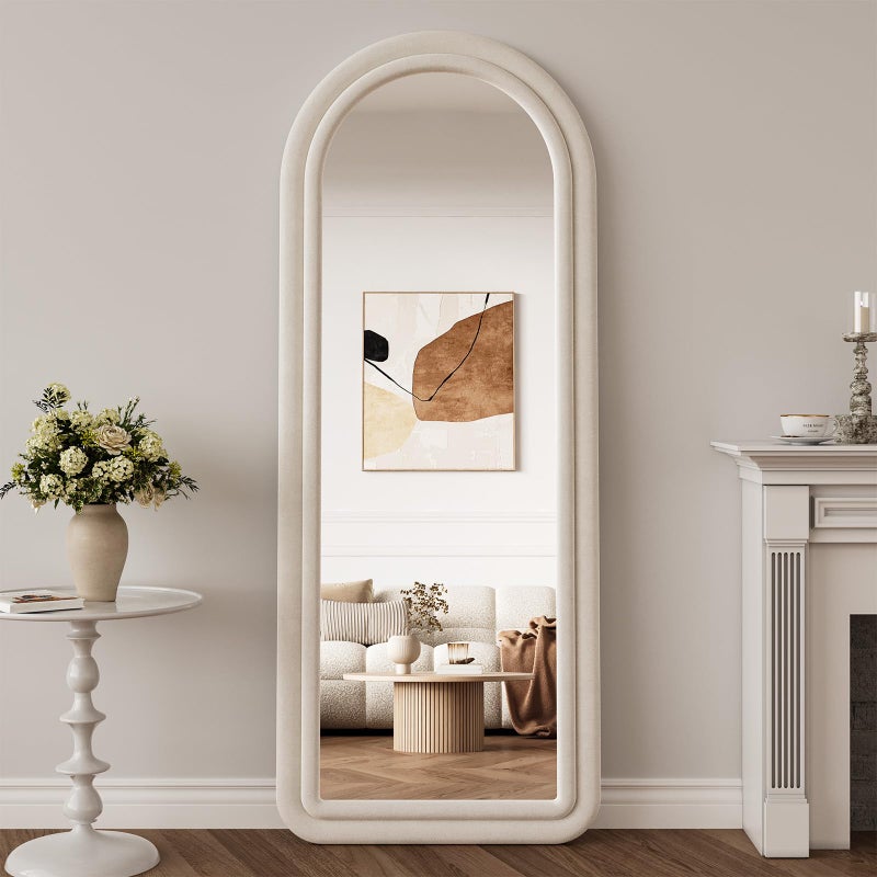 FlyEcho Flannel Full Length Mirror 63"x24", Arched Mirrors Full Length with Stand, Flannel Floor Mirror for Bedroom and Living Room, Full Body Mirror Hanging or Leaning, White - Image 2