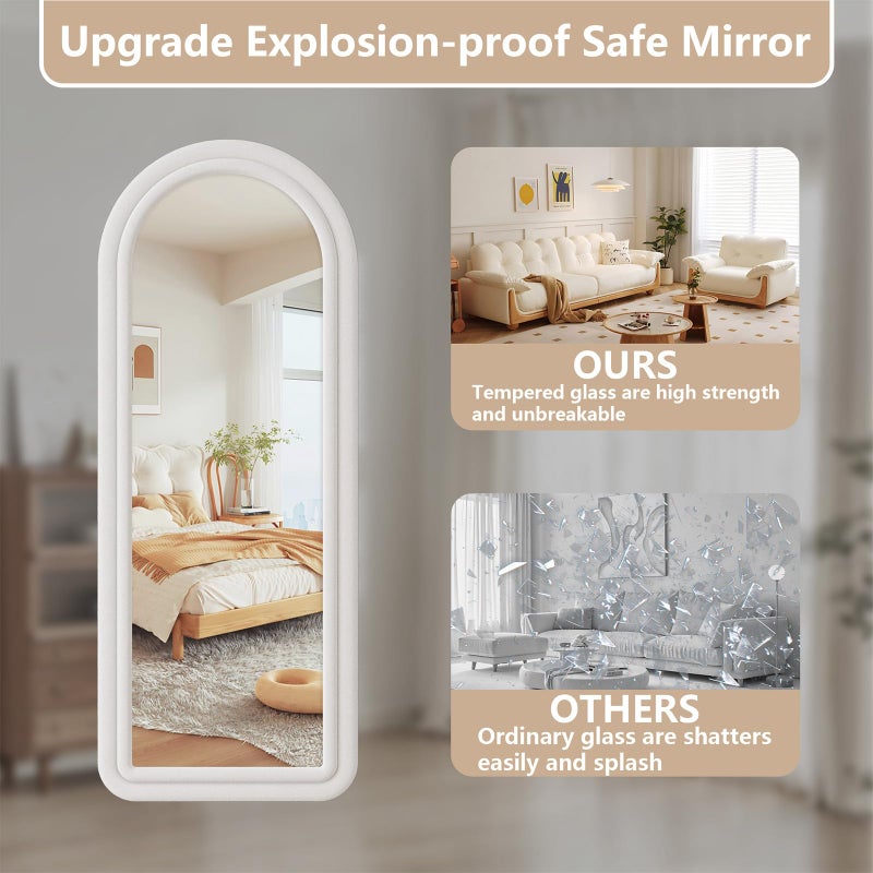 FlyEcho Flannel Full Length Mirror 63"x24", Arched Mirrors Full Length with Stand, Flannel Floor Mirror for Bedroom and Living Room, Full Body Mirror Hanging or Leaning, White - Image 5