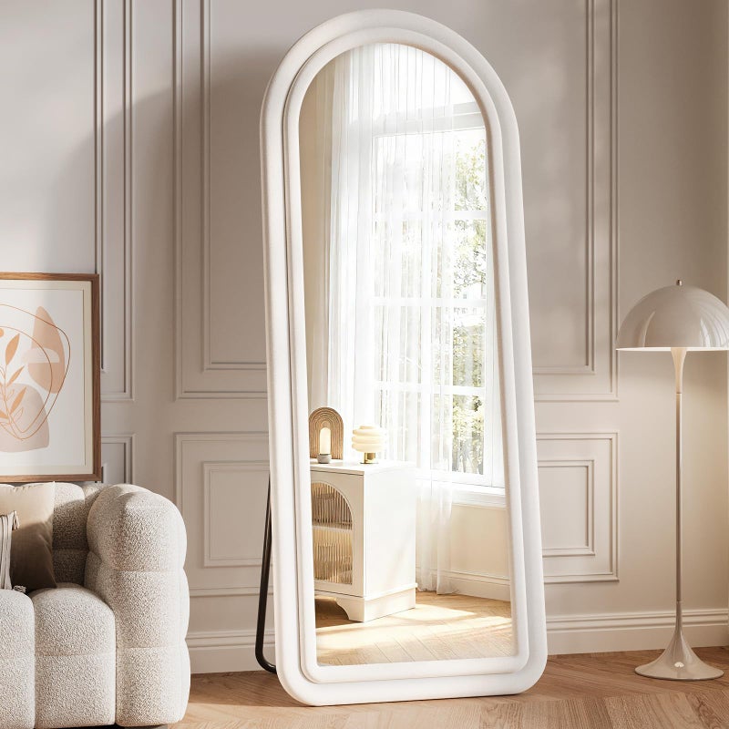 FlyEcho Flannel Full Length Mirror 63"x24", Arched Mirrors Full Length with Stand, Flannel Floor Mirror for Bedroom and Living Room, Full Body Mirror Hanging or Leaning, White - Image 1