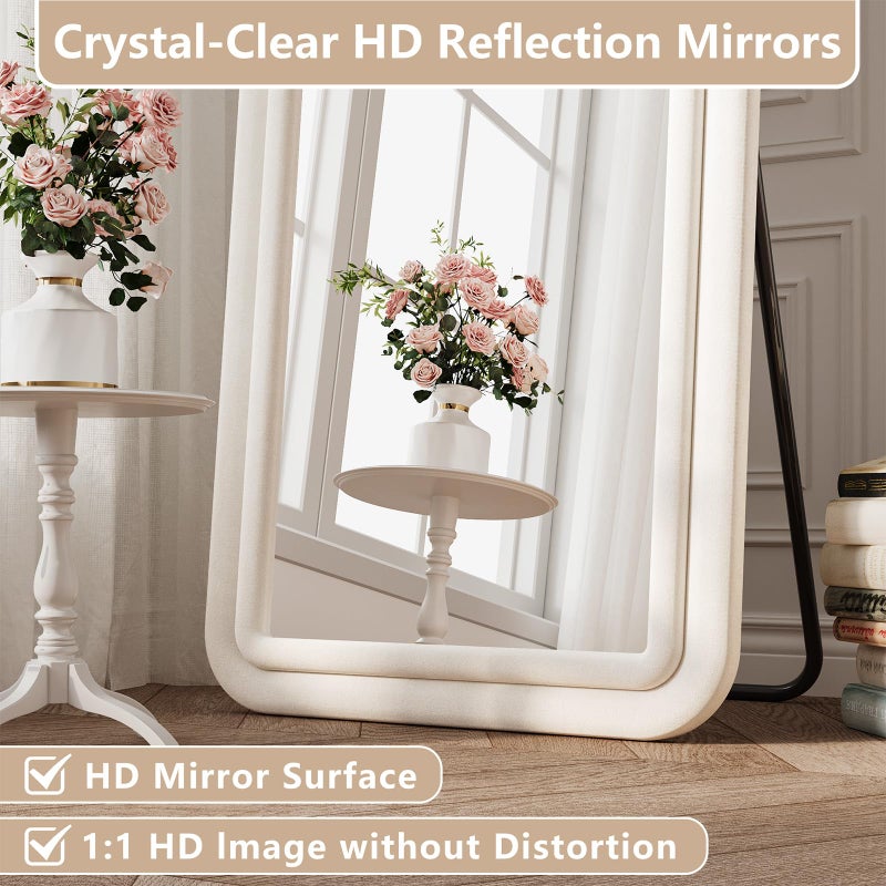 FlyEcho Flannel Full Length Mirror 63"x24", Arched Mirrors Full Length with Stand, Flannel Floor Mirror for Bedroom and Living Room, Full Body Mirror Hanging or Leaning, White - Image 4