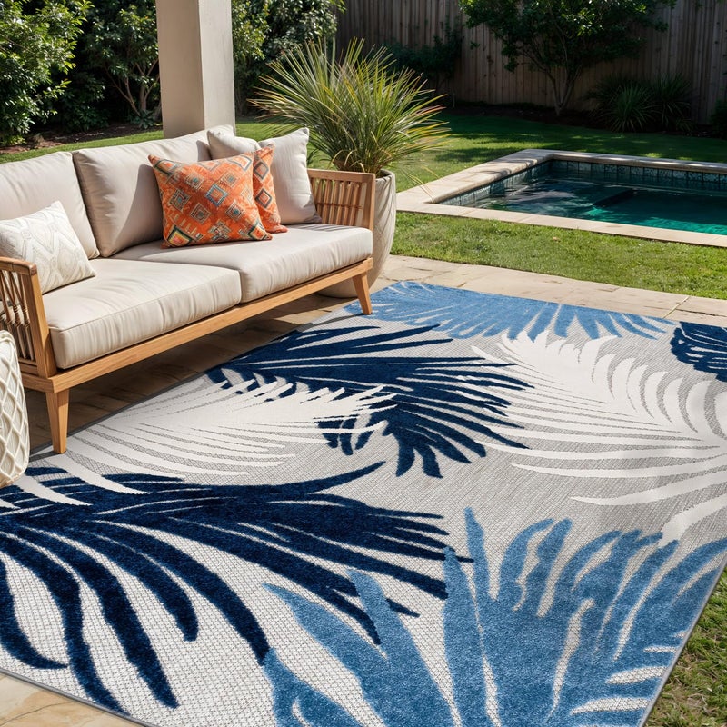 Rugshop Rugshop Lucca Contemporary Floral IndoorOutdoor Area Rug 5 x 7 Navy