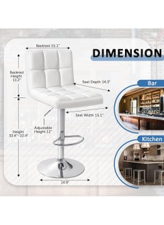 LANNY Jeffcoco Furniture PU Leather Bar Stool High Chair Adjustable Bar Chair with Metal Base for Kitchen,Bar Counter (White 1 piece)  - Image 2
