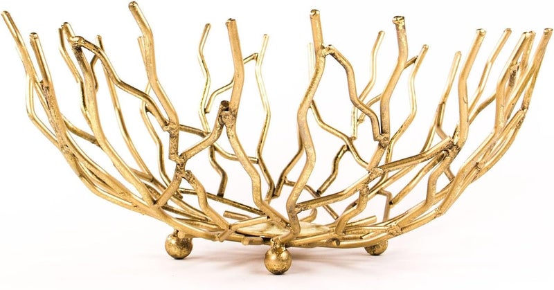 Red Co. . 14” Dia Decorative Round Aluminum Branch Reef Centerpiece Bowl – Golden - Image 1
