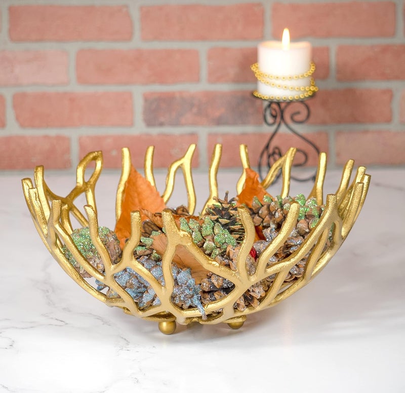 Red Co. . 14” Dia Decorative Round Aluminum Branch Reef Centerpiece Bowl – Golden - Image 2