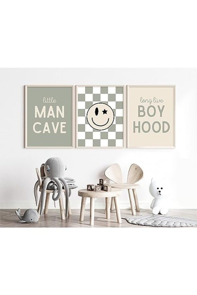 Baccone Nursery Wall Art Set of 3 Baby Boys Canvas Wall Art Pictures Smiley Happy Face Wall Decor Kids Prints Toddler Painting Boho Baby Boy Poster Sage Green Artwork for Room Bedroom 16x24 Inch Unframed - Image 5