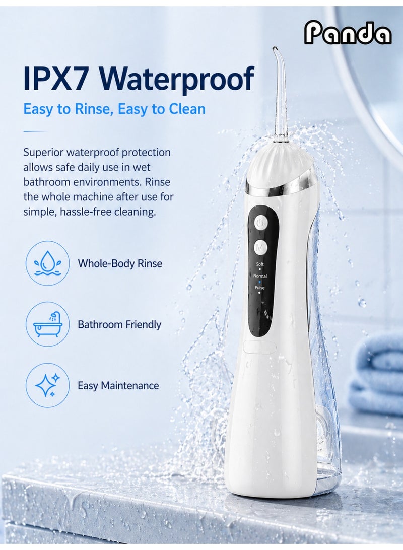 باندا خيط تنظيف الأسنان المائي لاسلكي، سعة 200 مل، جهاز ري فموي محمول، 3 أوضاع تنظيف و4 رؤوس رش، مقاوم للماء بمعيار IPX7 - Image 4