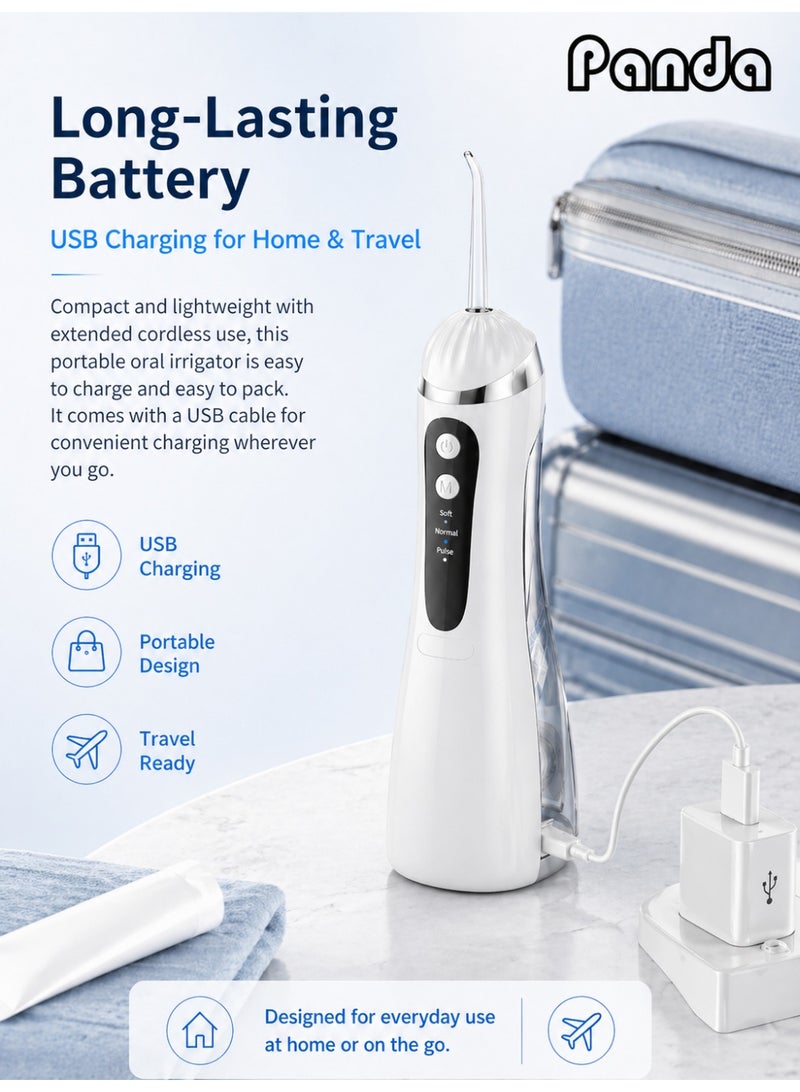 باندا خيط تنظيف الأسنان المائي لاسلكي، سعة 200 مل، جهاز ري فموي محمول، 3 أوضاع تنظيف و4 رؤوس رش، مقاوم للماء بمعيار IPX7 - Image 5