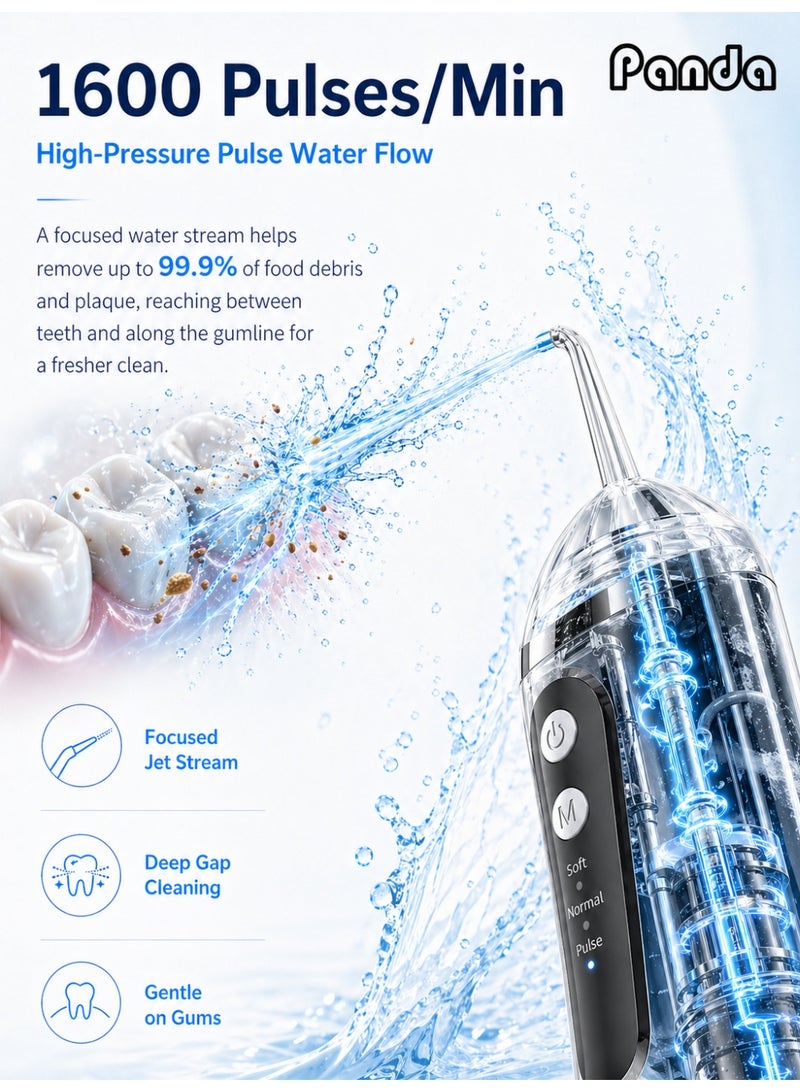 باندا خيط تنظيف الأسنان المائي لاسلكي، سعة 200 مل، جهاز ري فموي محمول، 3 أوضاع تنظيف و4 رؤوس رش، مقاوم للماء بمعيار IPX7 - Image 2