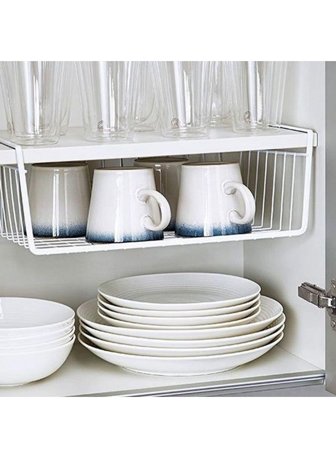 Go Hooked 12 Inch Undershelf Storage Basket Pack of 1 | Multipurpose Under Shelf Organizer | Hanging Wire Basket for Cabinet, Shelf, Pantry, Cupboard, Closet, Desk, and Bathroom (White) - Image 2