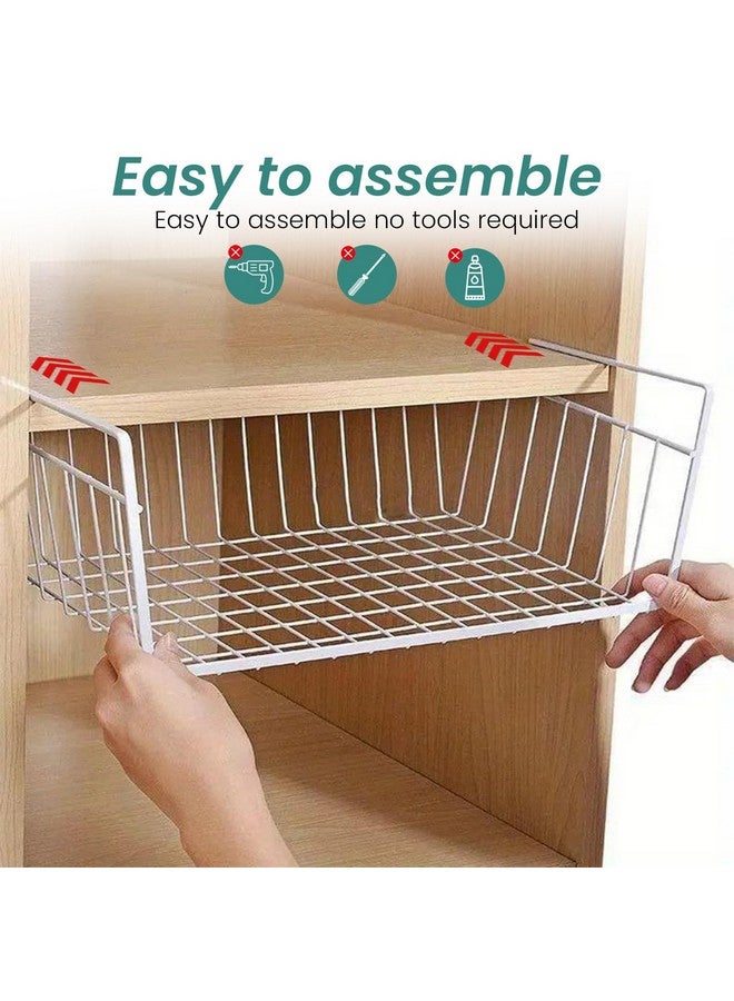 Go Hooked 12 Inch Undershelf Storage Basket Pack of 1 | Multipurpose Under Shelf Organizer | Hanging Wire Basket for Cabinet, Shelf, Pantry, Cupboard, Closet, Desk, and Bathroom (White) - Image 4
