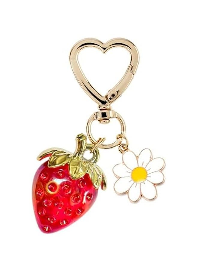Generic Adorable Strawberry Keychain and Bag Charms, Cute Heart Flower Daisy Accessories for Girls, Perfect Purse Decor or Gift  - Image 1