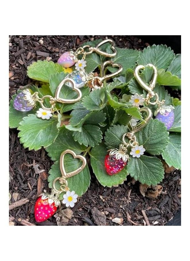 Generic Adorable Strawberry Keychain and Bag Charms, Cute Heart Flower Daisy Accessories for Girls, Perfect Purse Decor or Gift  - Image 5