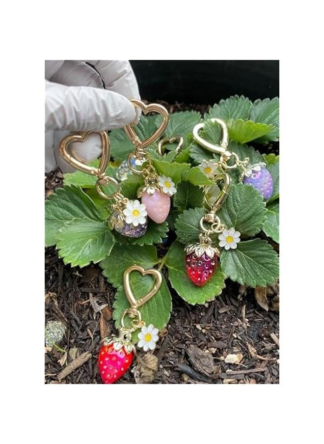 Generic Adorable Strawberry Keychain and Bag Charms, Cute Heart Flower Daisy Accessories for Girls, Perfect Purse Decor or Gift  - Image 4
