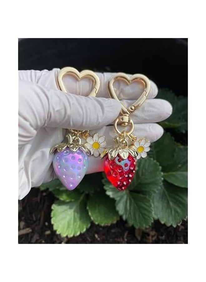 Generic Adorable Strawberry Keychain and Bag Charms, Cute Heart Flower Daisy Accessories for Girls, Perfect Purse Decor or Gift  - Image 3
