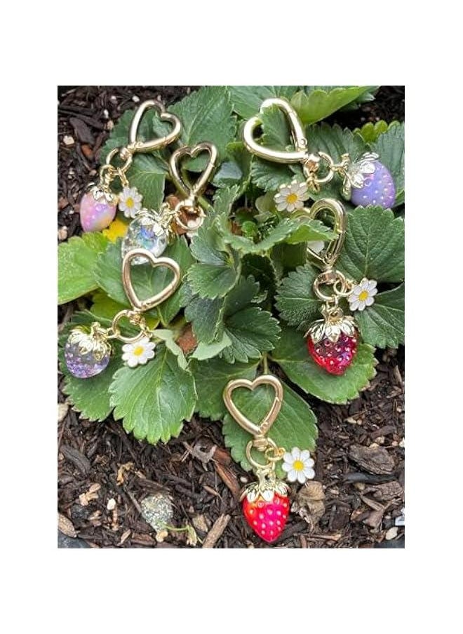 Generic Adorable Strawberry Keychain and Bag Charms, Cute Heart Flower Daisy Accessories for Girls, Perfect Purse Decor or Gift  - Image 2