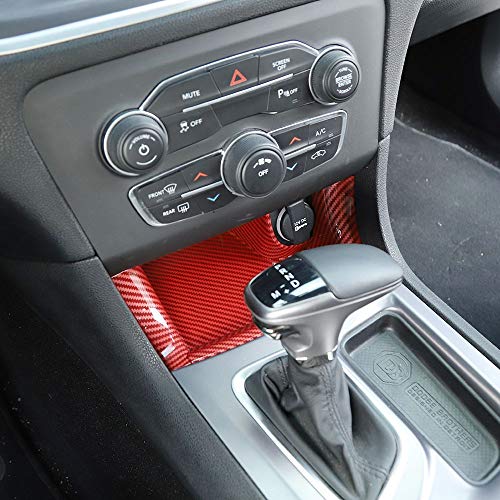 JeCar إكسسوارات داخلية من JeCar لكونسول الوسط، لوحة تخزين عصا التروس لسيارة دودج تشارجر 2011-2020، ألياف كربونية حمراء، 4 قطع - Image 4