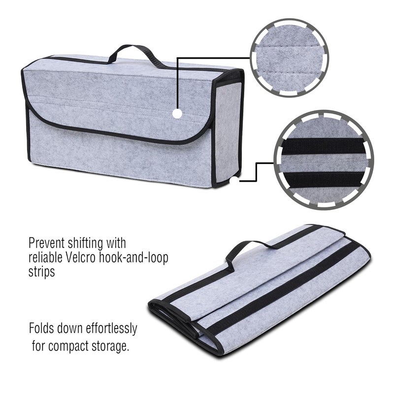 JVCV منظم صندوق السيارة الكبير من فيلت ®، ملحقات السيارة غير القابلة للانزلاق للسيارات الرياضية، السيدان، الشاحنة، الميني فان - رمادي فاتح - Image 3
