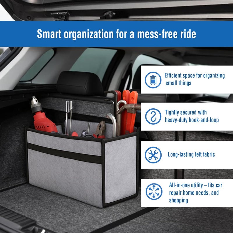 JVCV منظم صندوق السيارة الكبير من فيلت ®، ملحقات السيارة غير القابلة للانزلاق للسيارات الرياضية، السيدان، الشاحنة، الميني فان - رمادي فاتح - Image 4